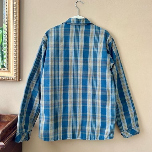 Patagonia M's Reversible Flannel Jacket Quilted Zipper Shirt Blue Green Plaid - Picture 5 of 9
